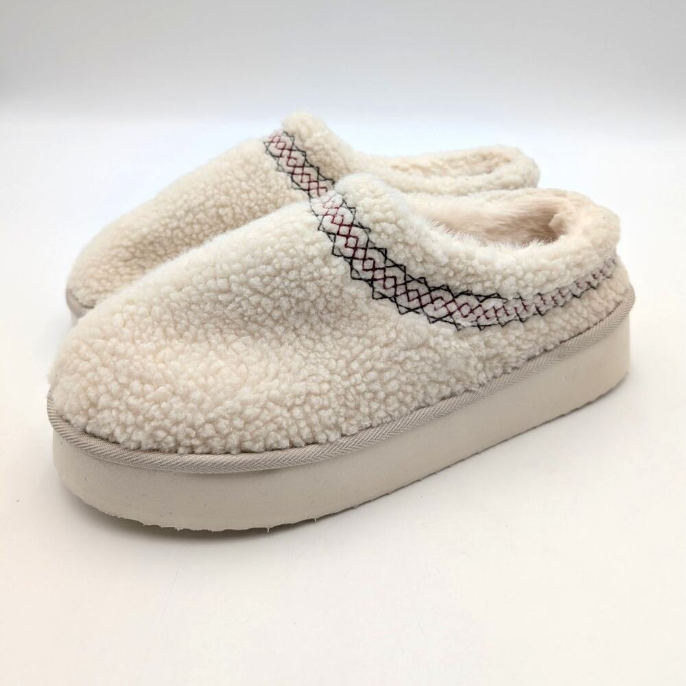 Azalea Wang Platform Faux Shearling Slippers Women's Cream Size US10M EU40.5